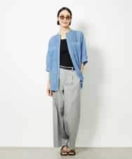 FMBJA03200 MICHEL KLEIN(ミッシェルクラン) バンドカラーシアーブラウス ブルー
