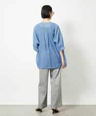 FMBJA03200 MICHEL KLEIN(ミッシェルクラン) バンドカラーシアーブラウス ブルー
