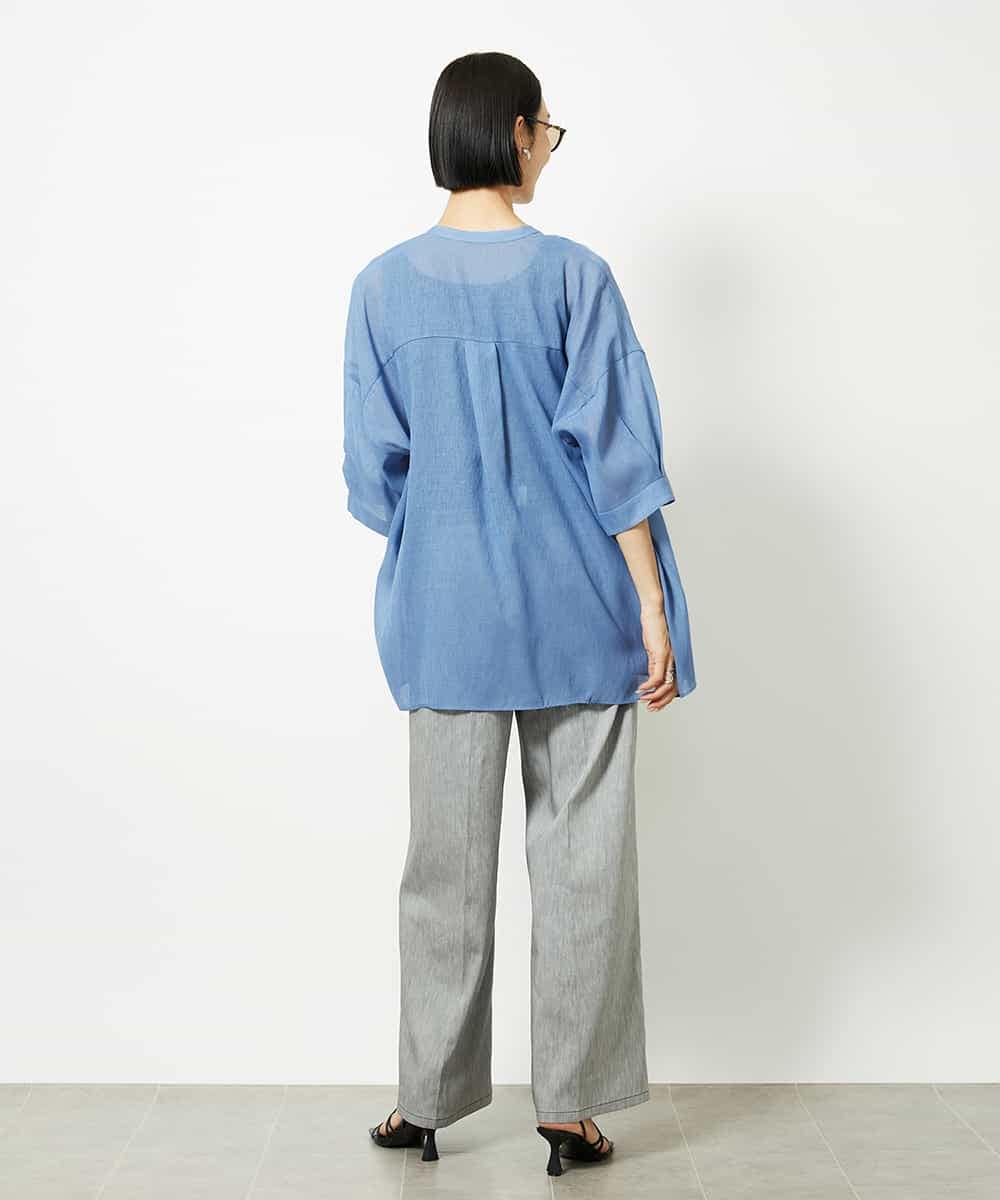 FMBJA03200 MICHEL KLEIN(ミッシェルクラン) バンドカラーシアーブラウス ブルー