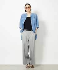 FMBJA03200 MICHEL KLEIN(ミッシェルクラン) バンドカラーシアーブラウス ブルー