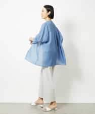 FMBJA03200 MICHEL KLEIN(ミッシェルクラン) バンドカラーシアーブラウス ブルー