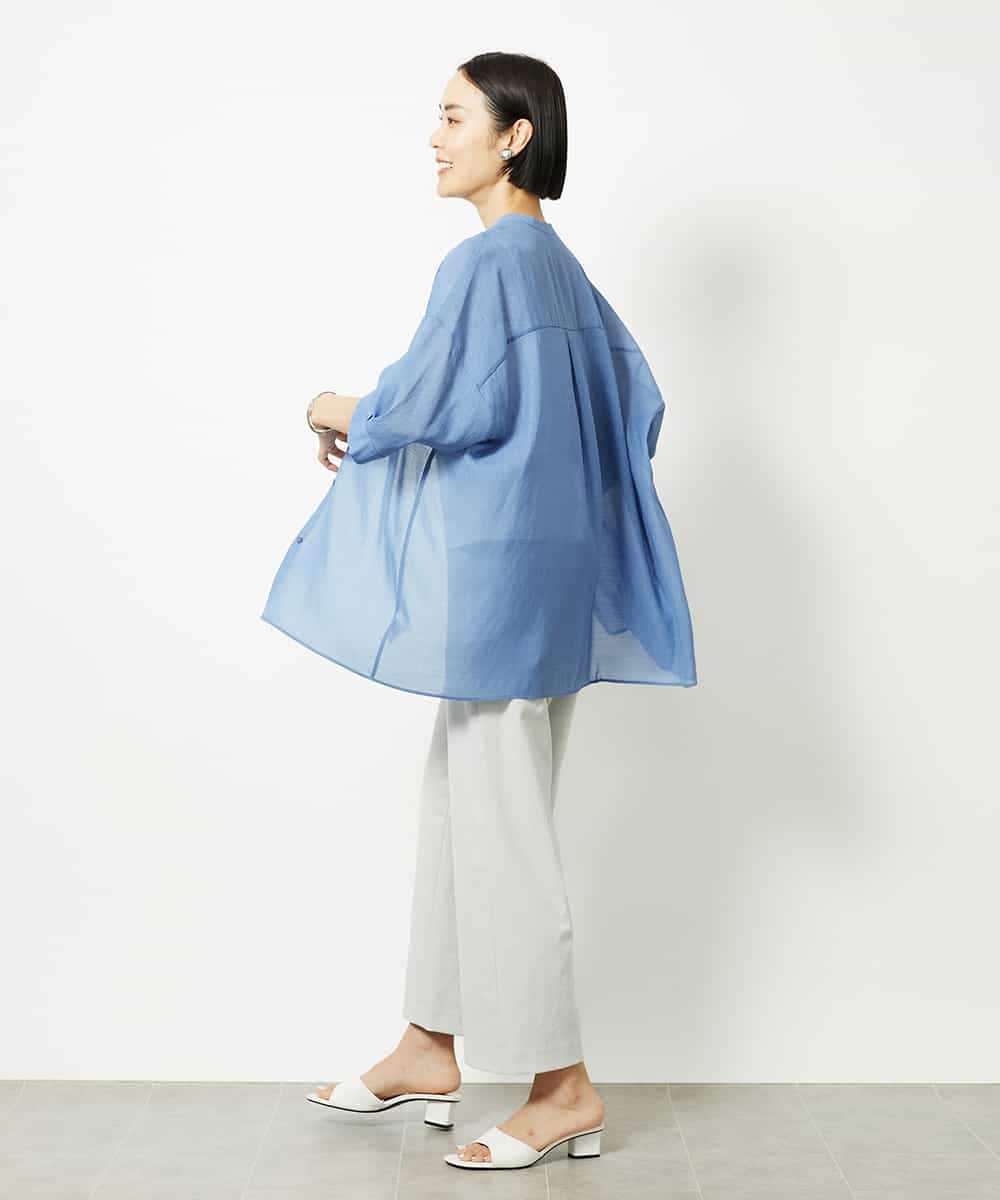 FMBJA03200 MICHEL KLEIN(ミッシェルクラン) バンドカラーシアーブラウス ブルー