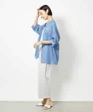 FMBJA03200 MICHEL KLEIN(ミッシェルクラン) バンドカラーシアーブラウス ブルー