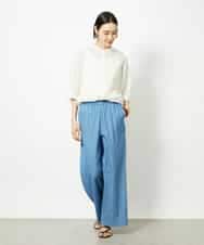 FMBJA03200 MICHEL KLEIN(ミッシェルクラン) バンドカラーシアーブラウス ブルー