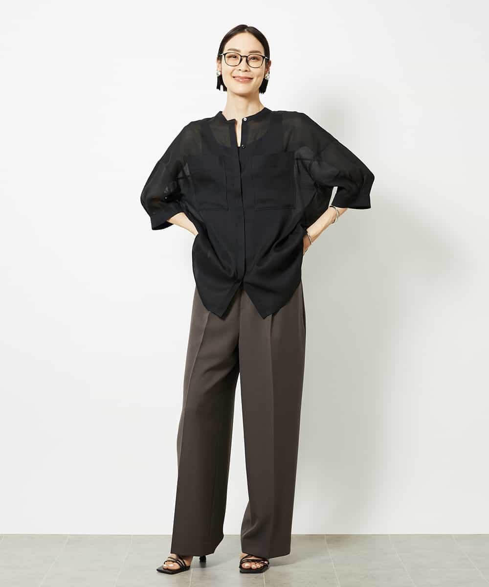 FMBJA03200 MICHEL KLEIN(ミッシェルクラン) バンドカラーシアーブラウス ブルー