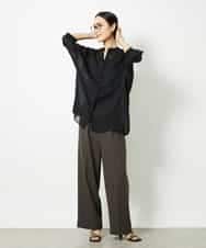 FMBJA03200 MICHEL KLEIN(ミッシェルクラン) バンドカラーシアーブラウス ブルー