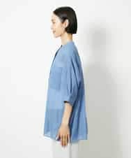 FMBJA03200 MICHEL KLEIN(ミッシェルクラン) バンドカラーシアーブラウス ブルー