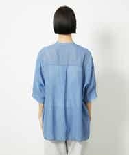 FMBJA03200 MICHEL KLEIN(ミッシェルクラン) バンドカラーシアーブラウス ブルー