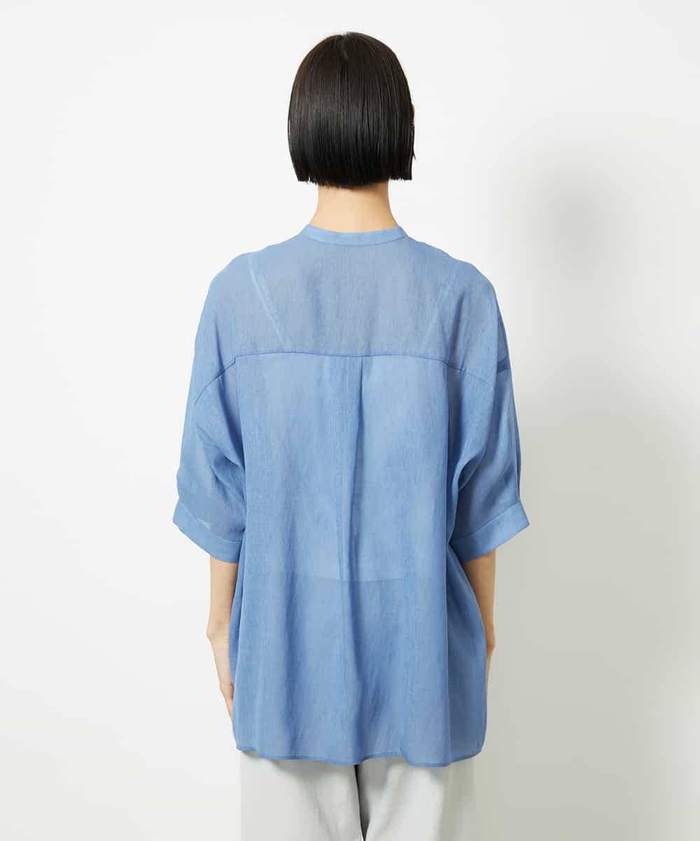 FMBJA03200 MICHEL KLEIN(ミッシェルクラン) バンドカラーシアーブラウス ブルー