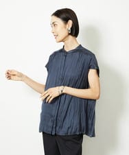 FMBJA06170 MICHEL KLEIN(ミッシェルクラン) ランダムプリーツブラウス ブルー