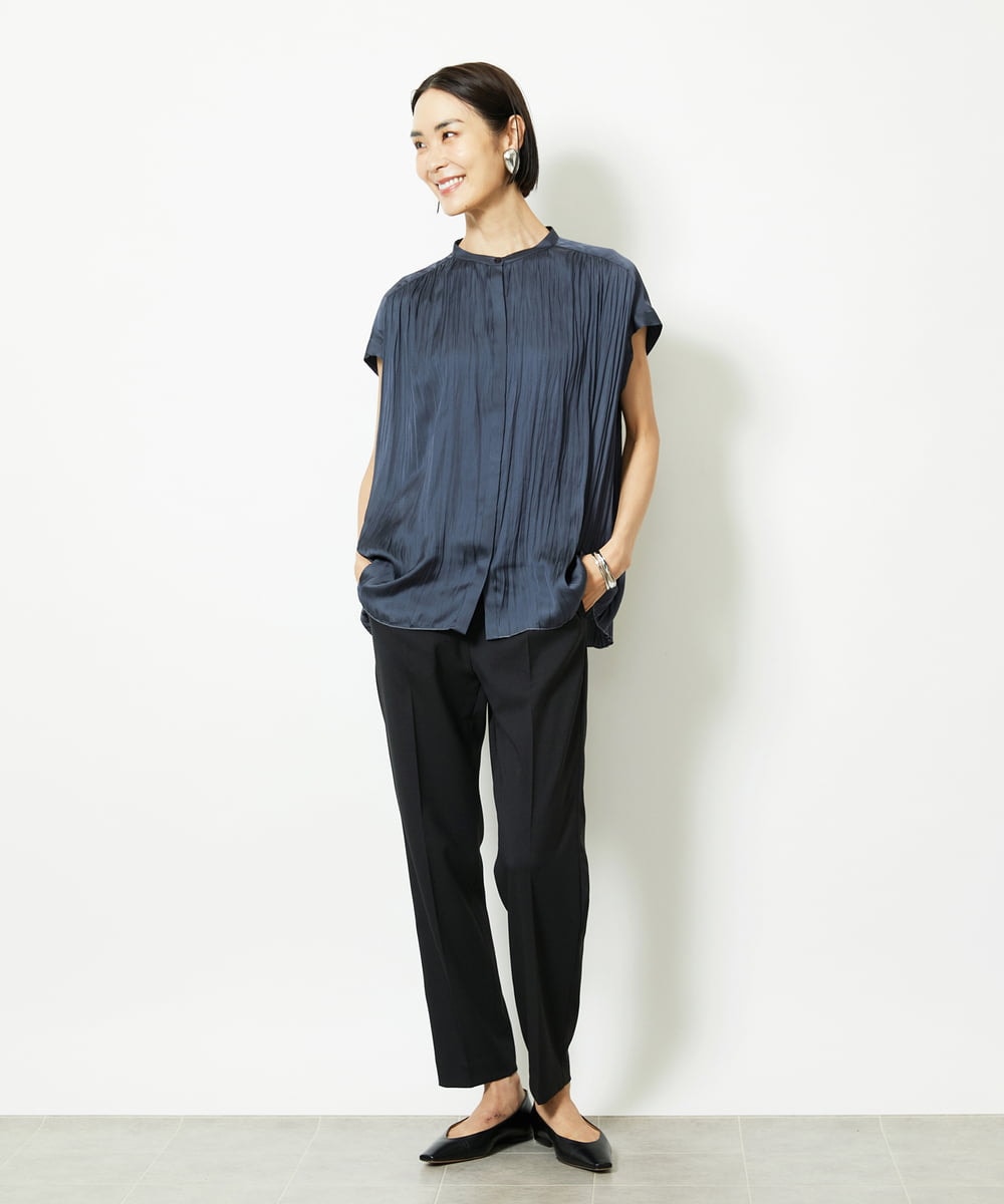 FMBJA06170 MICHEL KLEIN(ミッシェルクラン) ランダムプリーツブラウス ブルー