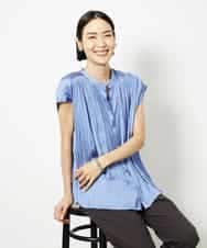 FMBJA06170 MICHEL KLEIN(ミッシェルクラン) ランダムプリーツブラウス ブルー