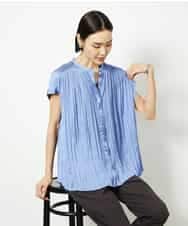 FMBJA06170 MICHEL KLEIN(ミッシェルクラン) ランダムプリーツブラウス ブルー