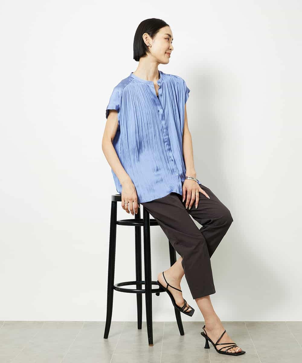 FMBJA06170 MICHEL KLEIN(ミッシェルクラン) ランダムプリーツブラウス ブルー