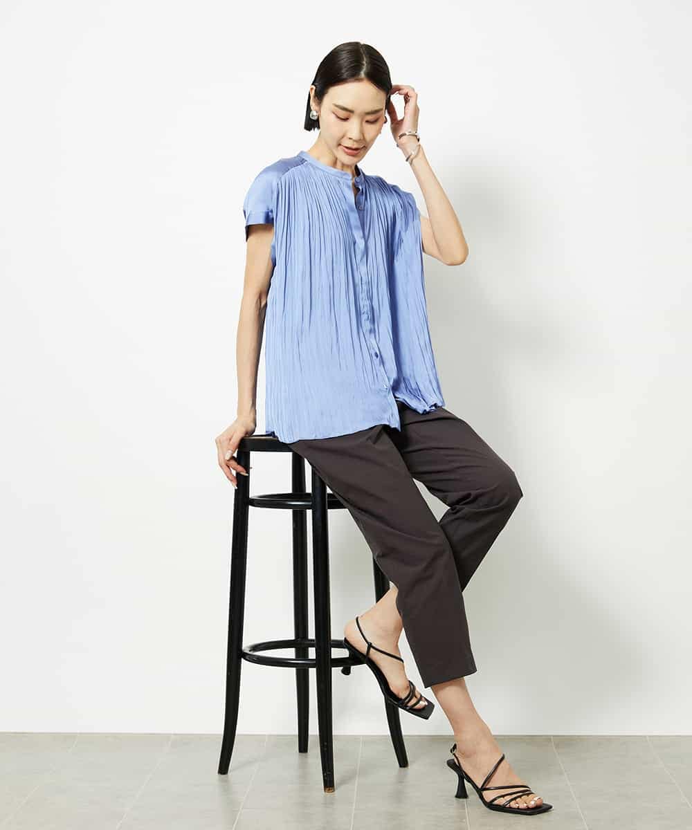 FMBJA06170 MICHEL KLEIN(ミッシェルクラン) ランダムプリーツブラウス ブルー