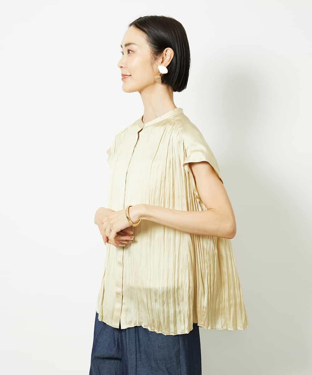 FMBJA06170 MICHEL KLEIN(ミッシェルクラン) ランダムプリーツブラウス ブルー
