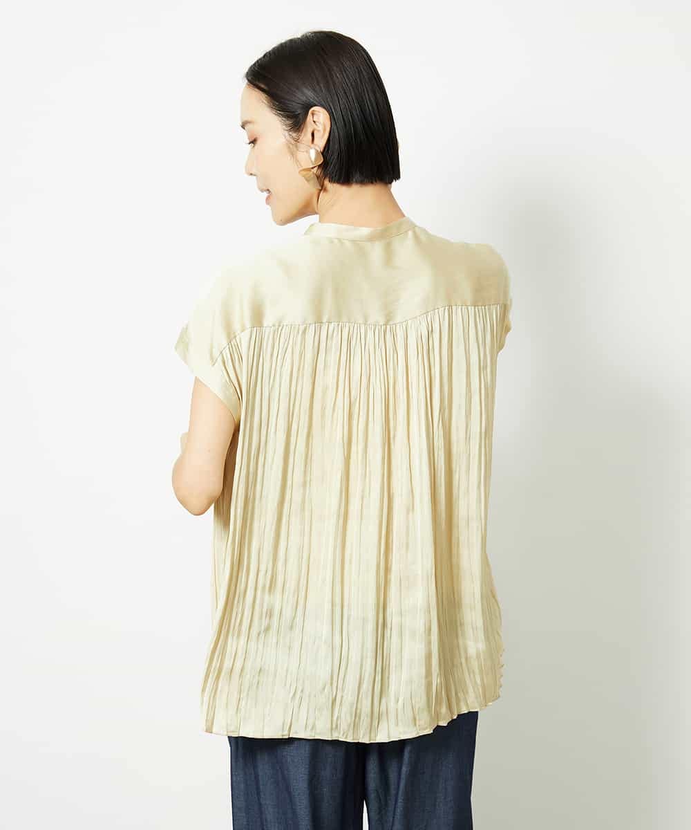FMBJA06170 MICHEL KLEIN(ミッシェルクラン) ランダムプリーツブラウス ブルー