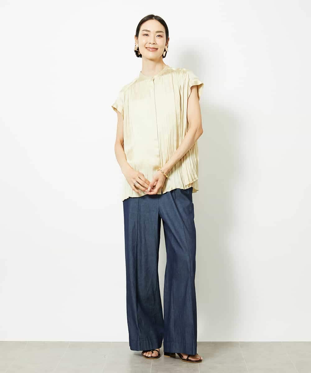 FMBJA06170 MICHEL KLEIN(ミッシェルクラン) ランダムプリーツブラウス ブルー