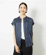 FMBJA06170 MICHEL KLEIN(ミッシェルクラン) ランダムプリーツブラウス ブルー
