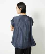 FMBJA06170 MICHEL KLEIN(ミッシェルクラン) ランダムプリーツブラウス ブルー