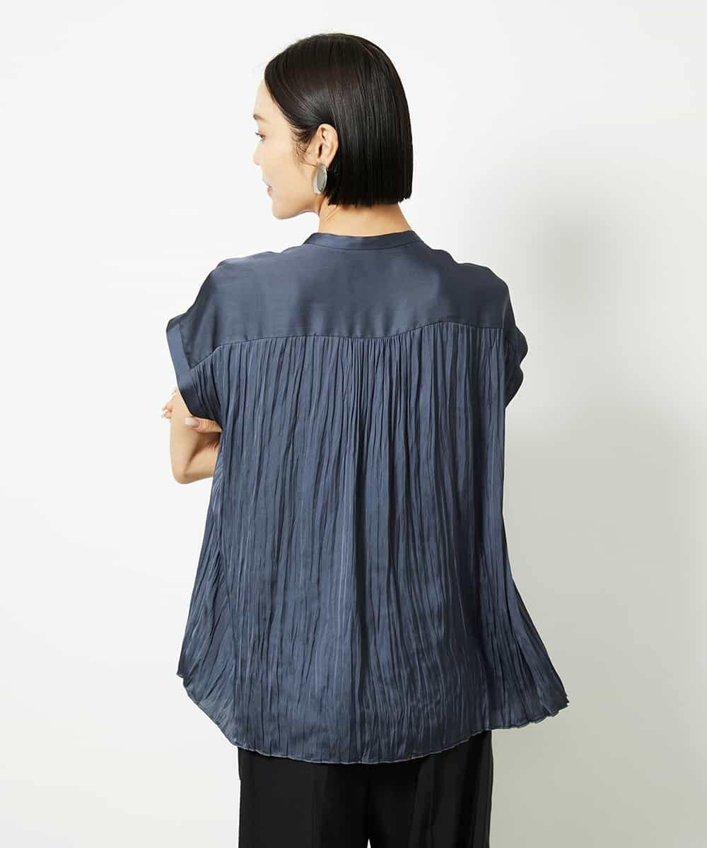 FMBJA06170 MICHEL KLEIN(ミッシェルクラン) ランダムプリーツブラウス ブルー