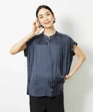 FMBJA06170 MICHEL KLEIN(ミッシェルクラン) ランダムプリーツブラウス ブルー