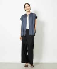 FMBJA06170 MICHEL KLEIN(ミッシェルクラン) ランダムプリーツブラウス ブルー