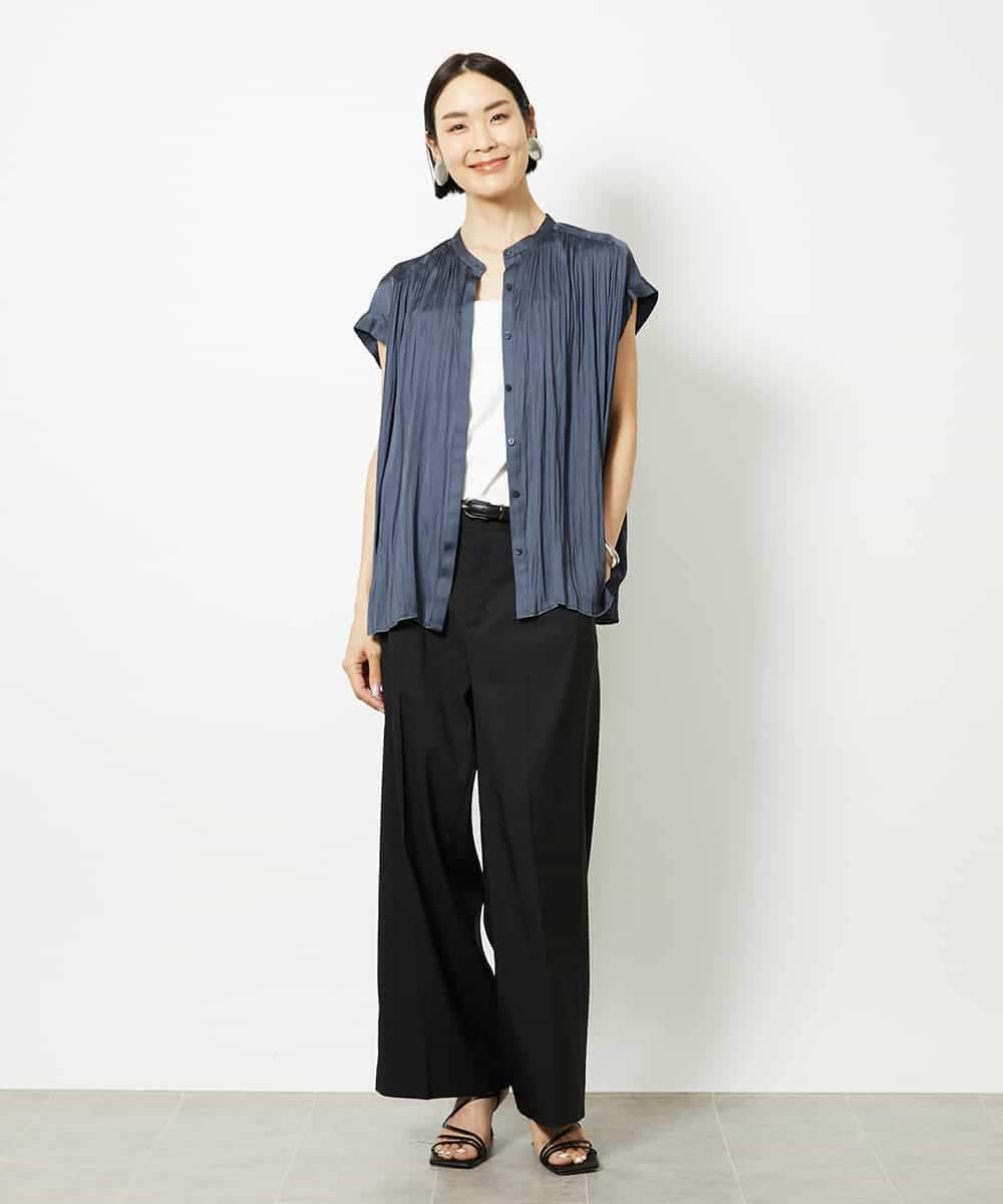 FMBJA06170 MICHEL KLEIN(ミッシェルクラン) ランダムプリーツブラウス ブルー