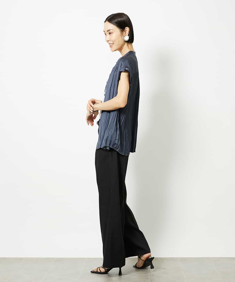 FMBJA06170 MICHEL KLEIN(ミッシェルクラン) ランダムプリーツブラウス ブルー