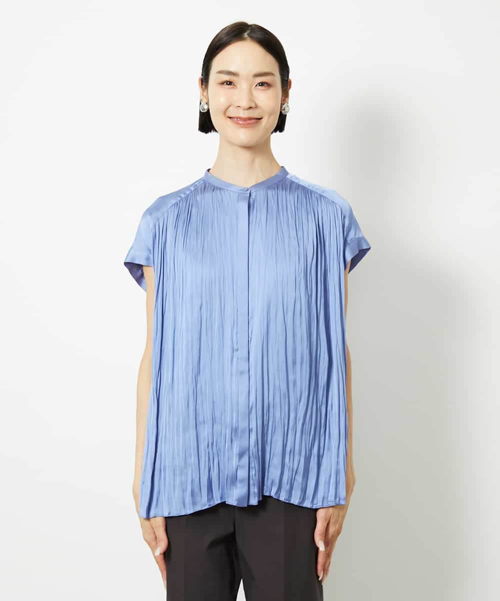 FMBJA06170 MICHEL KLEIN(ミッシェルクラン) ランダムプリーツブラウス ブルー