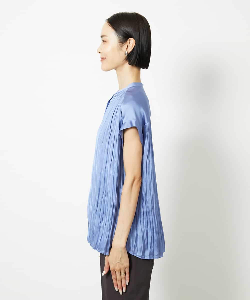 FMBJA06170 MICHEL KLEIN(ミッシェルクラン) ランダムプリーツブラウス ブルー
