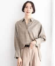 FMBJD01280 MICHEL KLEIN(ミッシェルクラン) [セットアップ対応]ラメチェックオーバーシャツ ベージュ