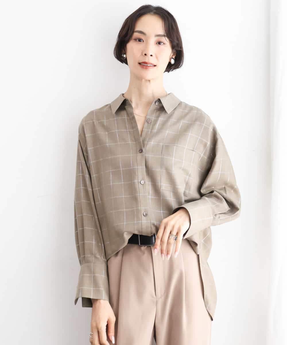 FMBJD01280 MICHEL KLEIN(ミッシェルクラン) [セットアップ対応]ラメチェックオーバーシャツ ベージュ
