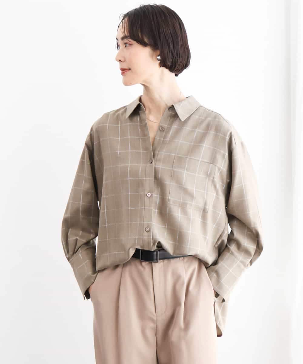 FMBJD01280 MICHEL KLEIN(ミッシェルクラン) [セットアップ対応]ラメチェックオーバーシャツ ベージュ