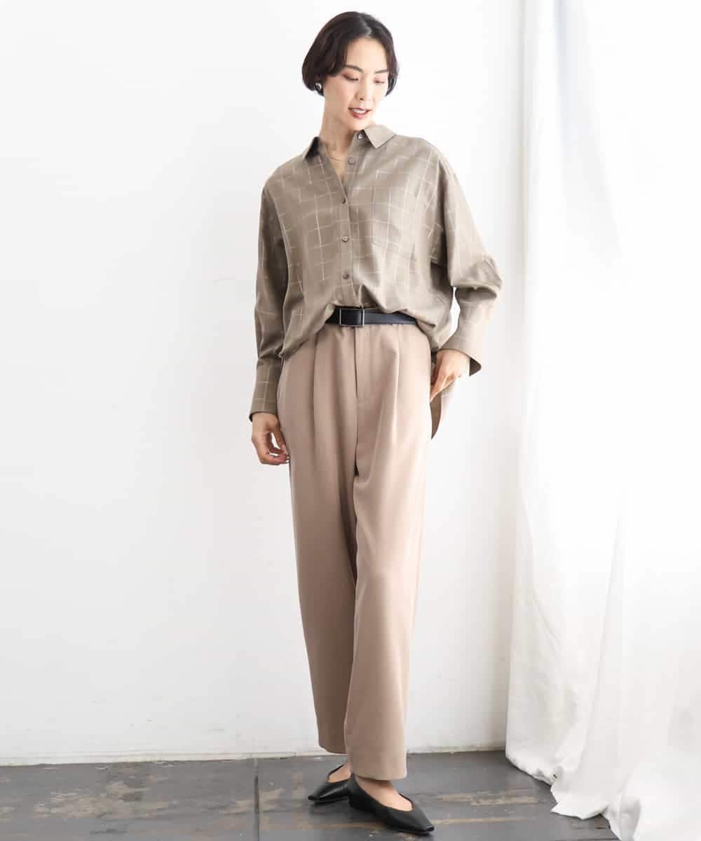 FMBJD01280 MICHEL KLEIN(ミッシェルクラン) [セットアップ対応]ラメチェックオーバーシャツ ベージュ