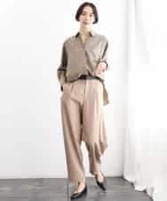 FMBJD01280 MICHEL KLEIN(ミッシェルクラン) [セットアップ対応]ラメチェックオーバーシャツ ベージュ