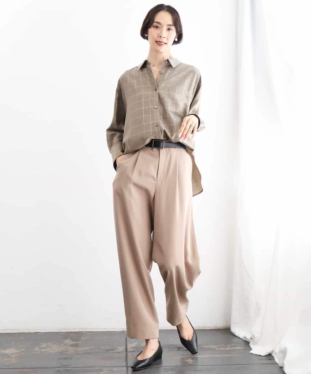 FMBJD01280 MICHEL KLEIN(ミッシェルクラン) [セットアップ対応]ラメチェックオーバーシャツ ベージュ