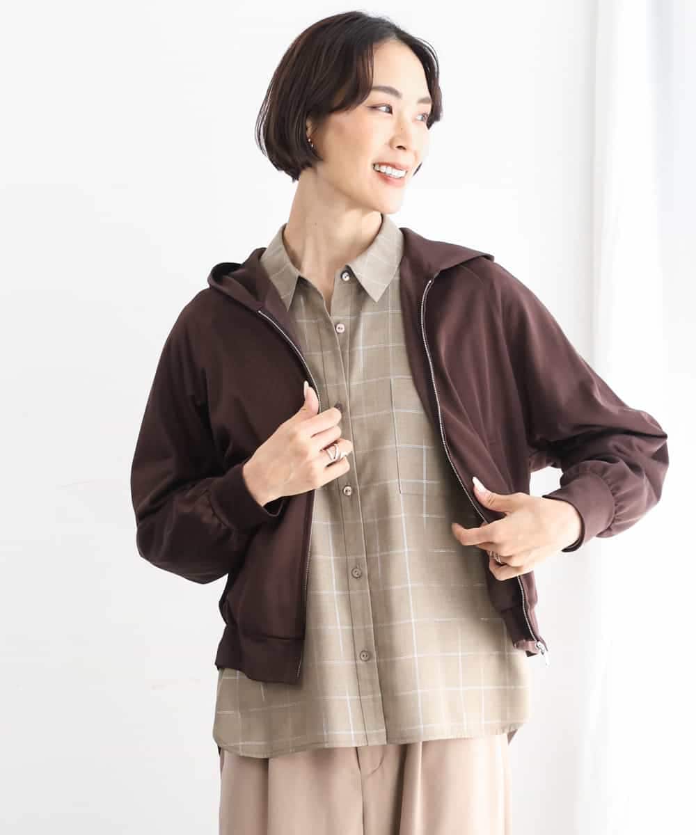 FMBJD01280 MICHEL KLEIN(ミッシェルクラン) [セットアップ対応]ラメチェックオーバーシャツ ベージュ