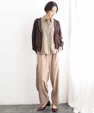 FMBJD01280 MICHEL KLEIN(ミッシェルクラン) [セットアップ対応]ラメチェックオーバーシャツ ベージュ