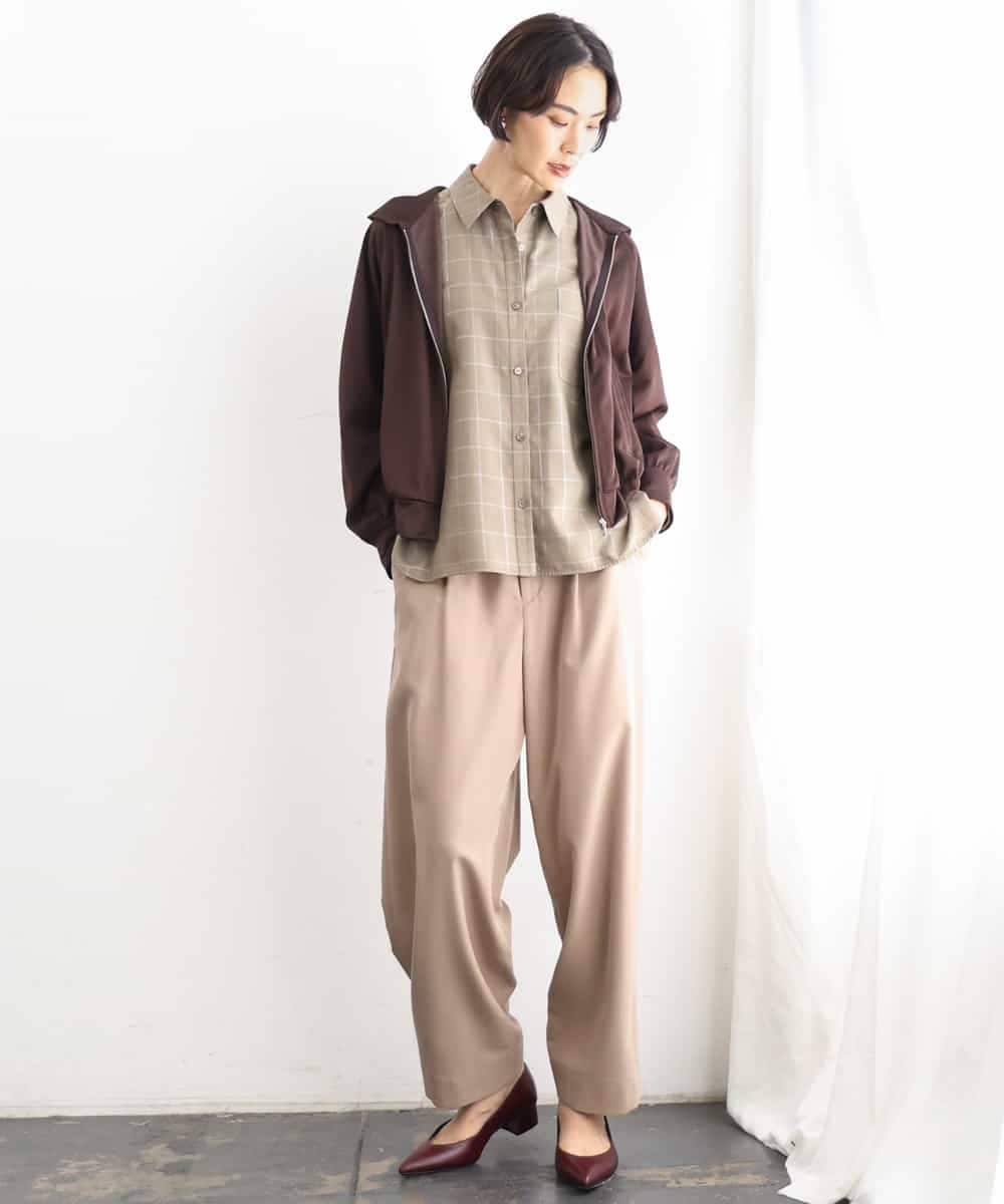 FMBJD01280 MICHEL KLEIN(ミッシェルクラン) [セットアップ対応]ラメチェックオーバーシャツ ベージュ