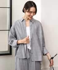 FMBJD01280 MICHEL KLEIN(ミッシェルクラン) [セットアップ対応]ラメチェックオーバーシャツ ベージュ