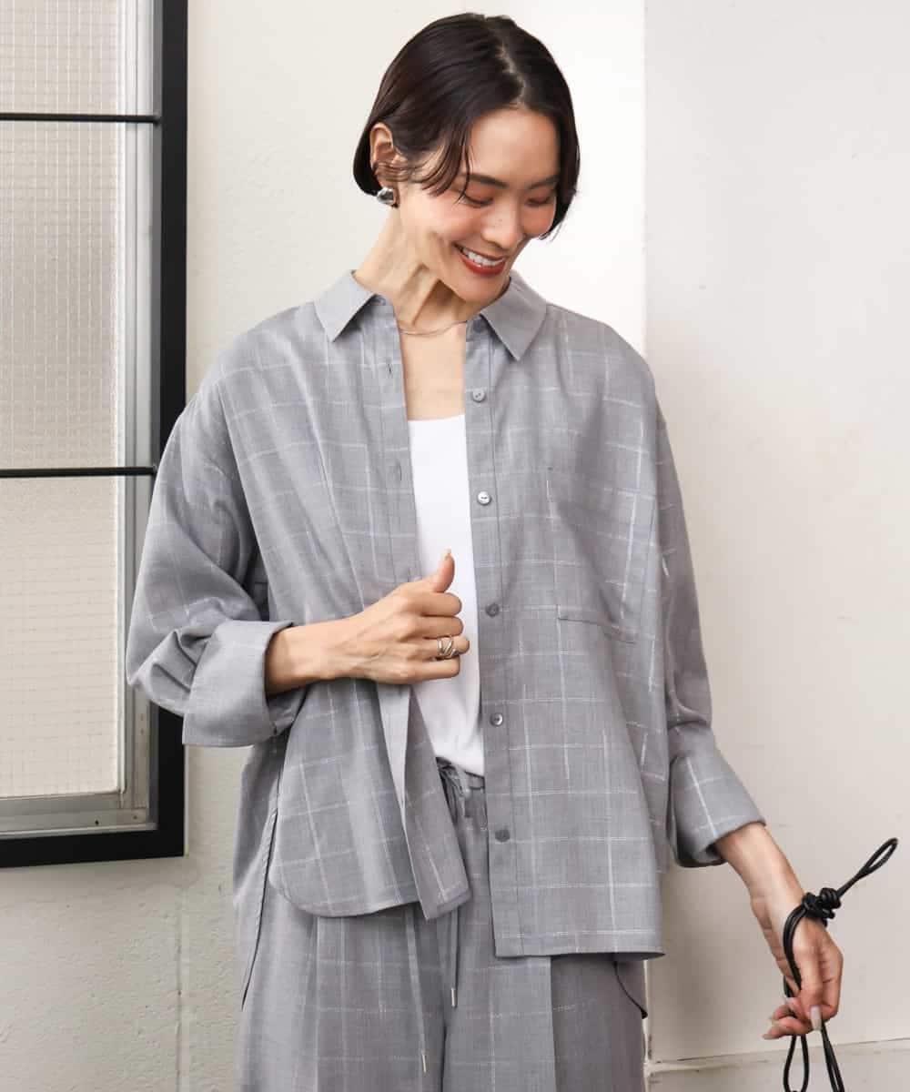 FMBJD01280 MICHEL KLEIN(ミッシェルクラン) [セットアップ対応]ラメチェックオーバーシャツ ベージュ