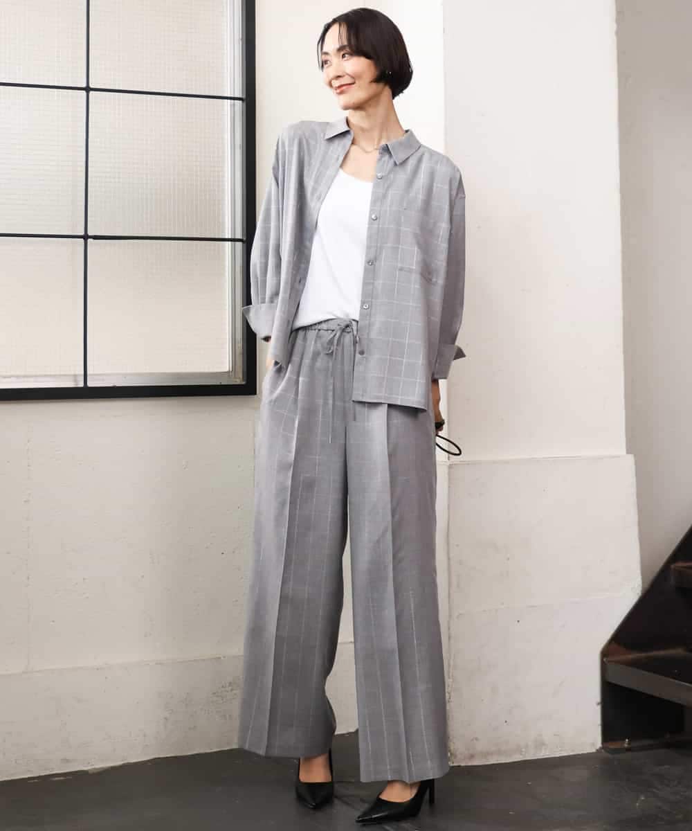 FMBJD01280 MICHEL KLEIN(ミッシェルクラン) [セットアップ対応]ラメチェックオーバーシャツ ベージュ