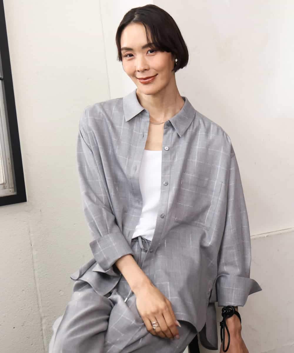 FMBJD01280 MICHEL KLEIN(ミッシェルクラン) [セットアップ対応]ラメチェックオーバーシャツ グレー