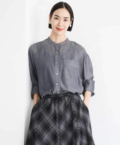FMBJD02260 MICHEL KLEIN シアーシャンブレーバンドカラーシャツ