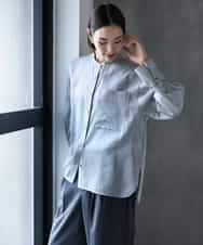 FMBJD02260 MICHEL KLEIN(ミッシェルクラン) シアーシャンブレーバンドカラーシャツ ライトグレー