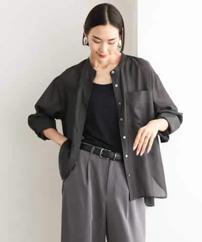 FMBJD02260 MICHEL KLEIN シアーシャンブレーバンドカラーシャツ