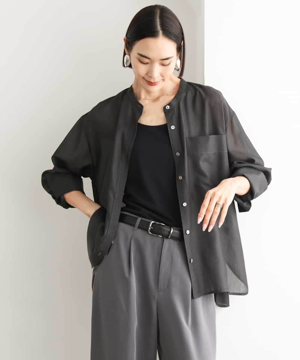 FMBJD02260 MICHEL KLEIN(ミッシェルクラン) シアーシャンブレーバンドカラーシャツ ブラック