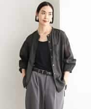 FMBJD02260 MICHEL KLEIN(ミッシェルクラン) シアーシャンブレーバンドカラーシャツ ブラック