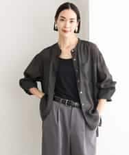 FMBJD02260 MICHEL KLEIN(ミッシェルクラン) シアーシャンブレーバンドカラーシャツ ブラック
